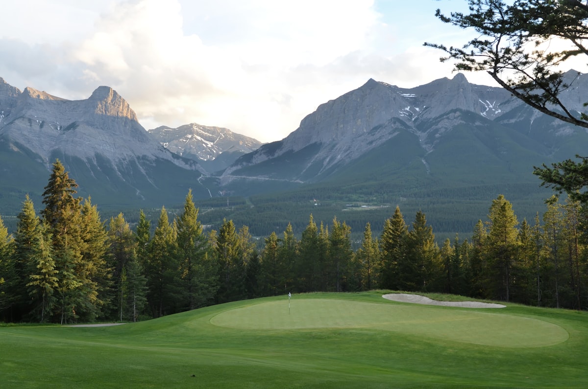 Golf course fairway with Rocky Mountain views